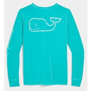 Vineyard Vines Women's Garment-Dyed Vintage Whale Long-Sleeve Pocket Tee, Teal,L